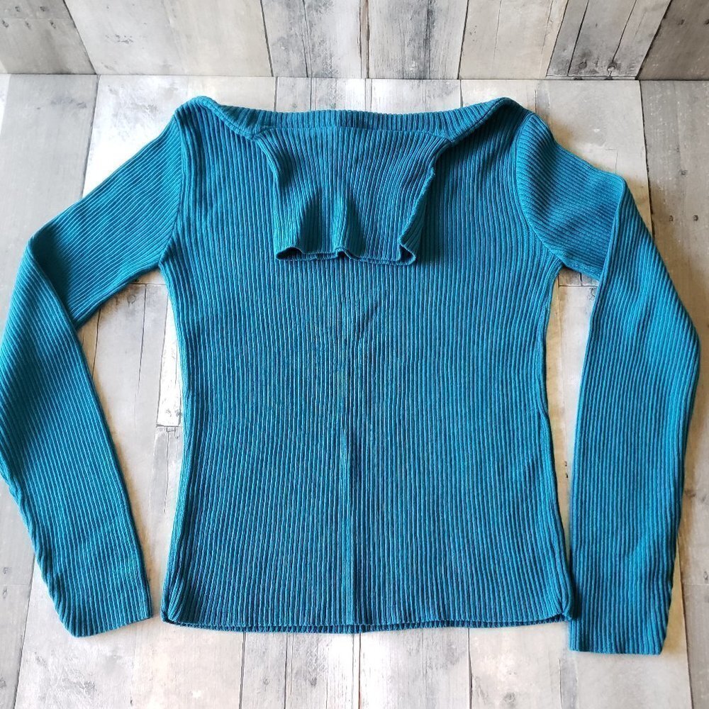 Expressions Teal Ribbed Sweater Turtleneck - Size L